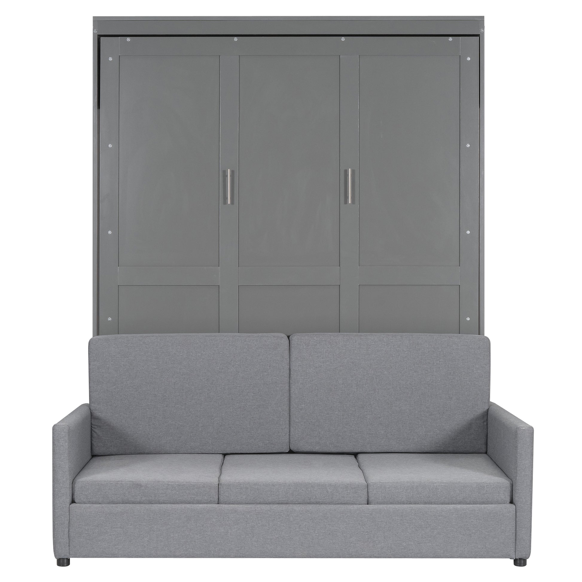 Queen Size Murphy Bed Wall Bed With Cushion,Gray Queen Gray Mdf Lvl