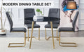 1 Table And 4 Chairs, A Modern Minimalist Circular Dining Table With A 40 Inch Black Imitation Marble Glass Tabletop And Gold Plated Metal Legs, And 4 Modern Gold Plated Metal Leg Chairs. Black Gold Seats 4 Glass