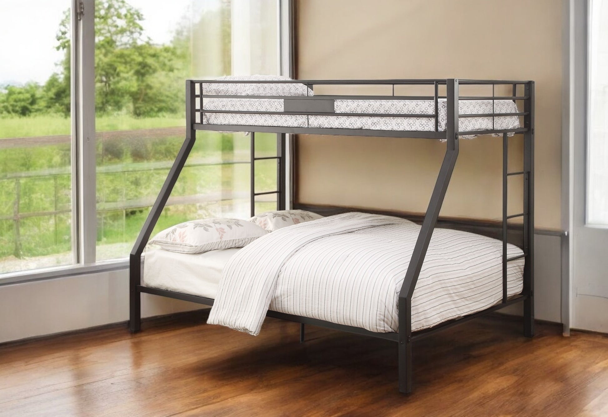Limbra Sandy Black Finish Twin Xl Queen Bunk Bed Black Metal