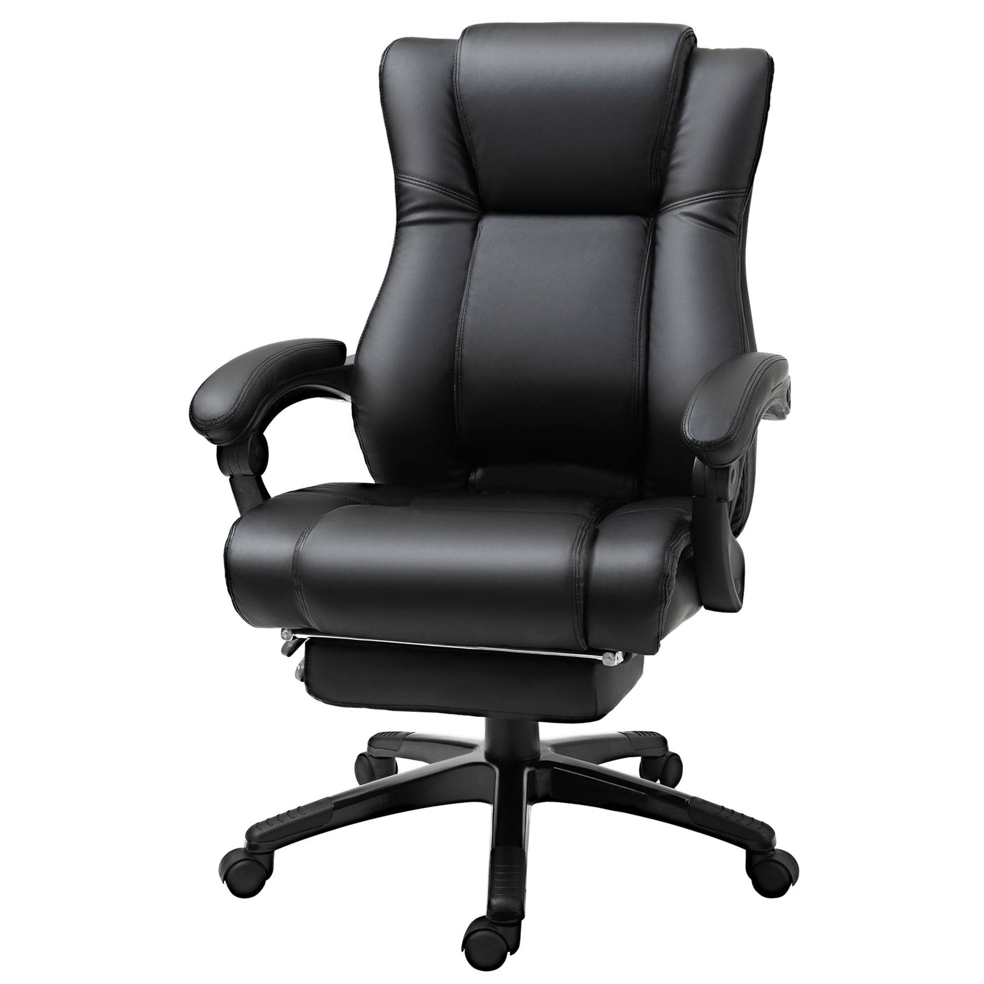 Vinsetto Executive High Back Office Chair Executive Computer Desk Chair With Pu Leather, Adjustable Height And Retractable Footrest, Black Black Pu Leather