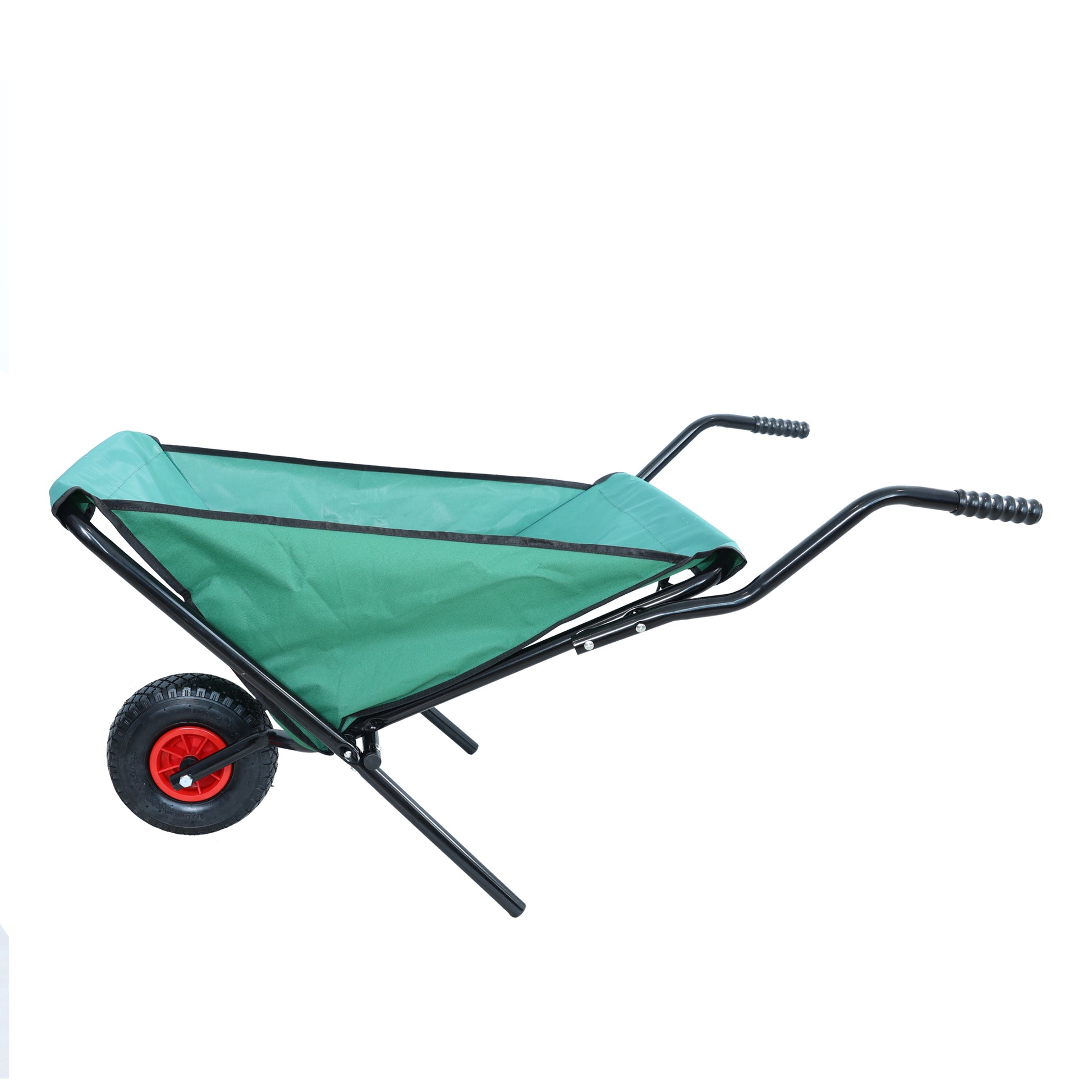 Collapsible Wheelbarrow 176 Lbs Folding Yard Garden Wheelbarrow Foldable Lightweight Gardening Heavy Duty Oxford Cloth Green Lawn Cart For Grass, Leaf, Garden Supplies, 10" Pneumatic Tire Green Iron,Oxford Fabric