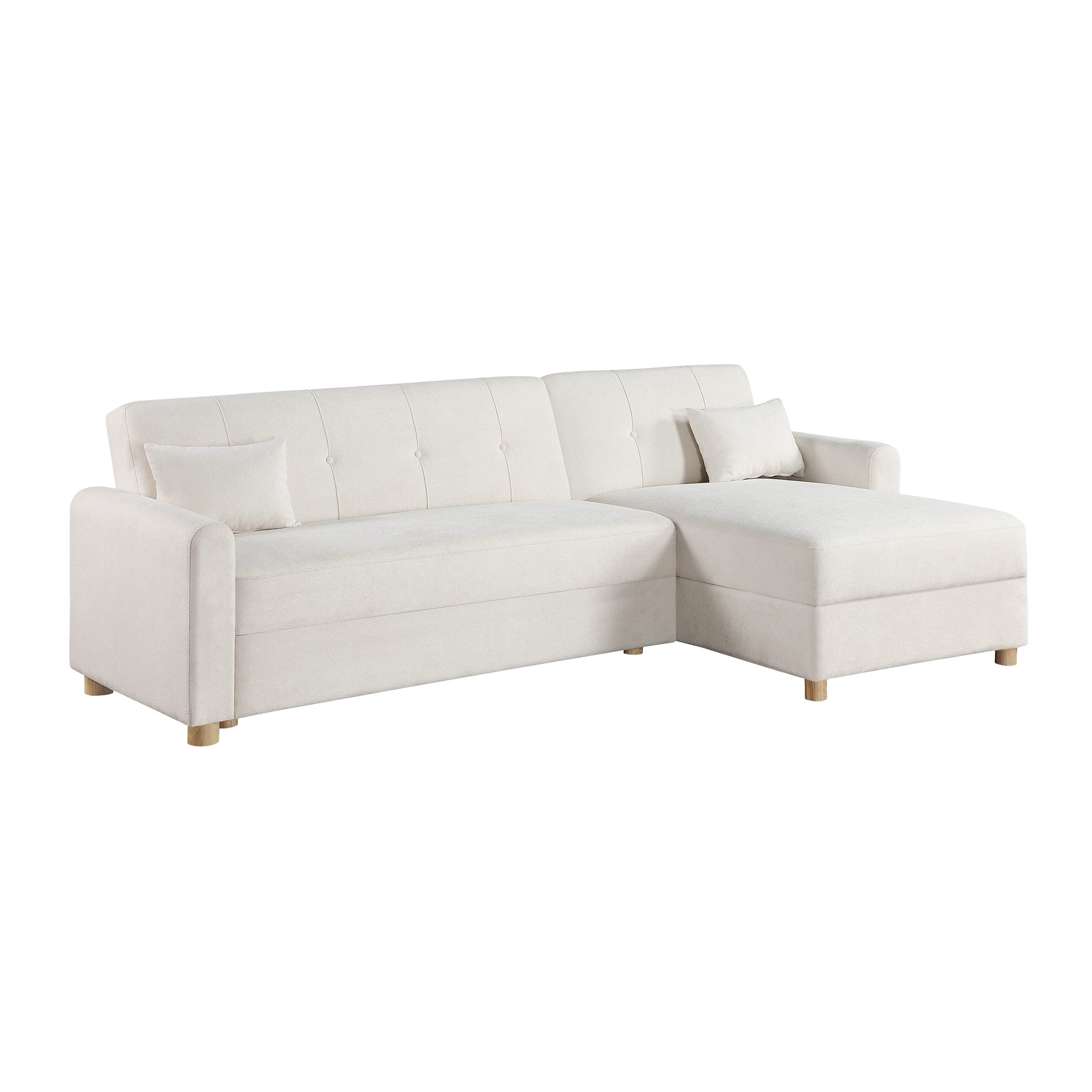 Thomas 99.5"W White Fabric Convertible Sleeper Sectional Sofa With Reversible Chaise And Storage White Fabric 3 Seat