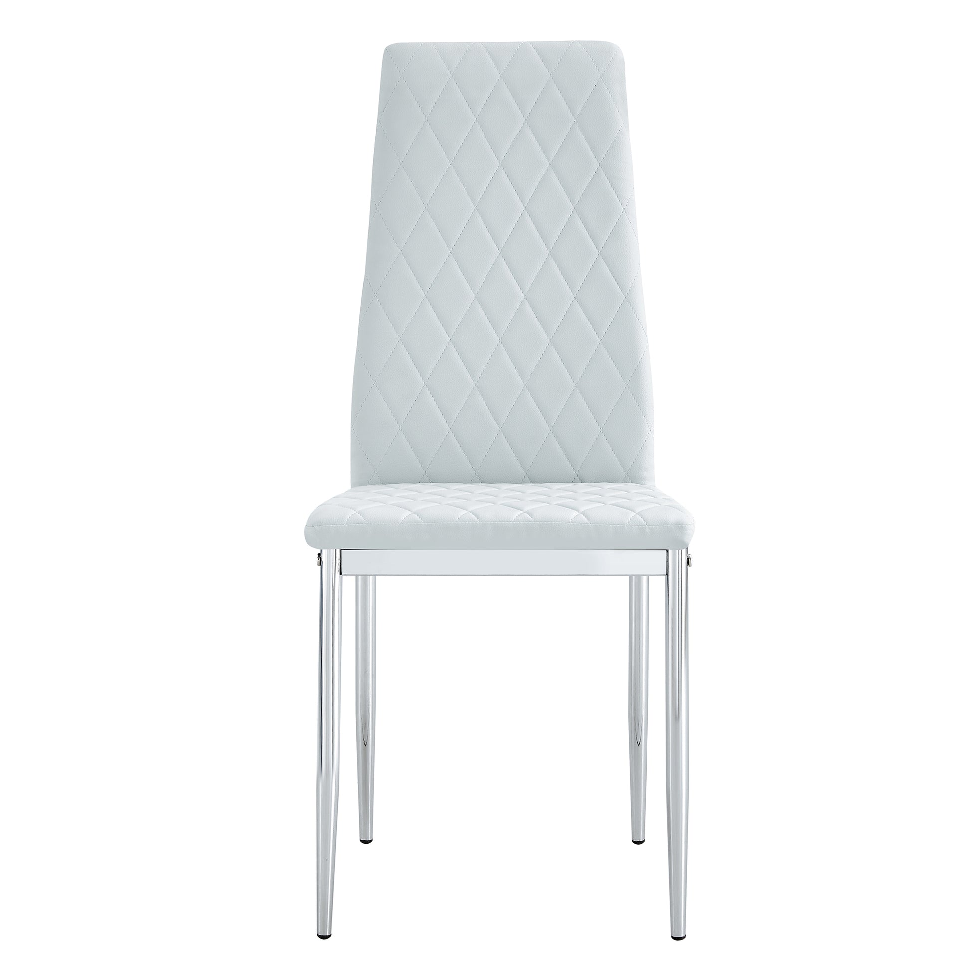 4 Piece Set Of Checkered Armless High Back Dining Chairs, Office Chairs. Suitable For Restaurants, Living Rooms, Kitchens, And Offices. Light Gray Chairs And Electroplated Metal Legs 0924 Light Gray Pu