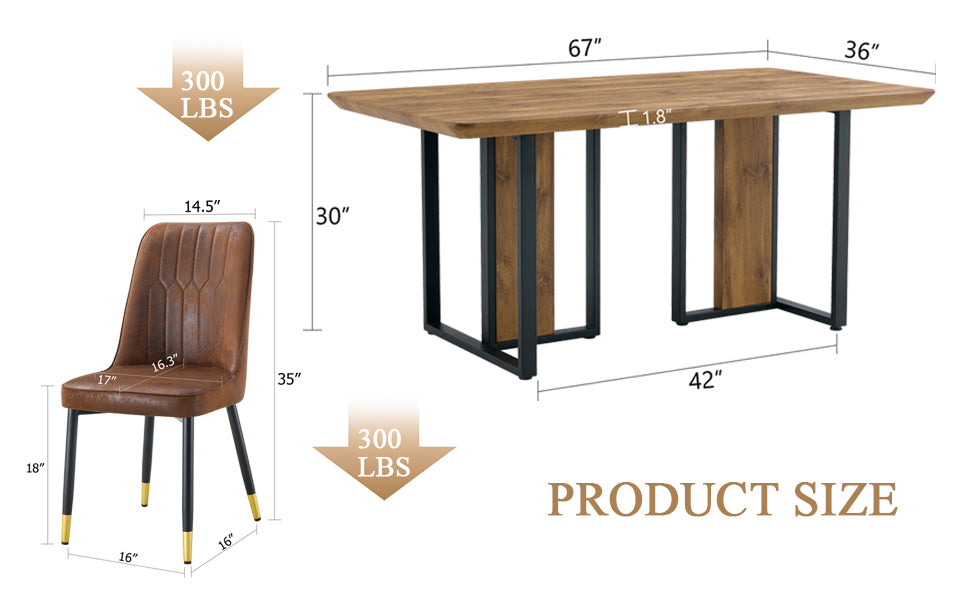 Table And Chair Set.67"X36" Wood Textured Mdf Dining Table Set With 6 Brown Suede Chairs.Mdf Sticker,Wood Colored Texture Sticker,Brown Armless Dining Chair,Suitable For Kitchen,Dining Room,Etc.