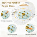 Double Layer Rotatable Round Glass.Golden Aluminum Plate,The Rotatable Design Makes It Convenient To Retrieve And Place Items.The Upper Glass Has A Diameter Of 20 Inches,The Lower Glass15 Inches.