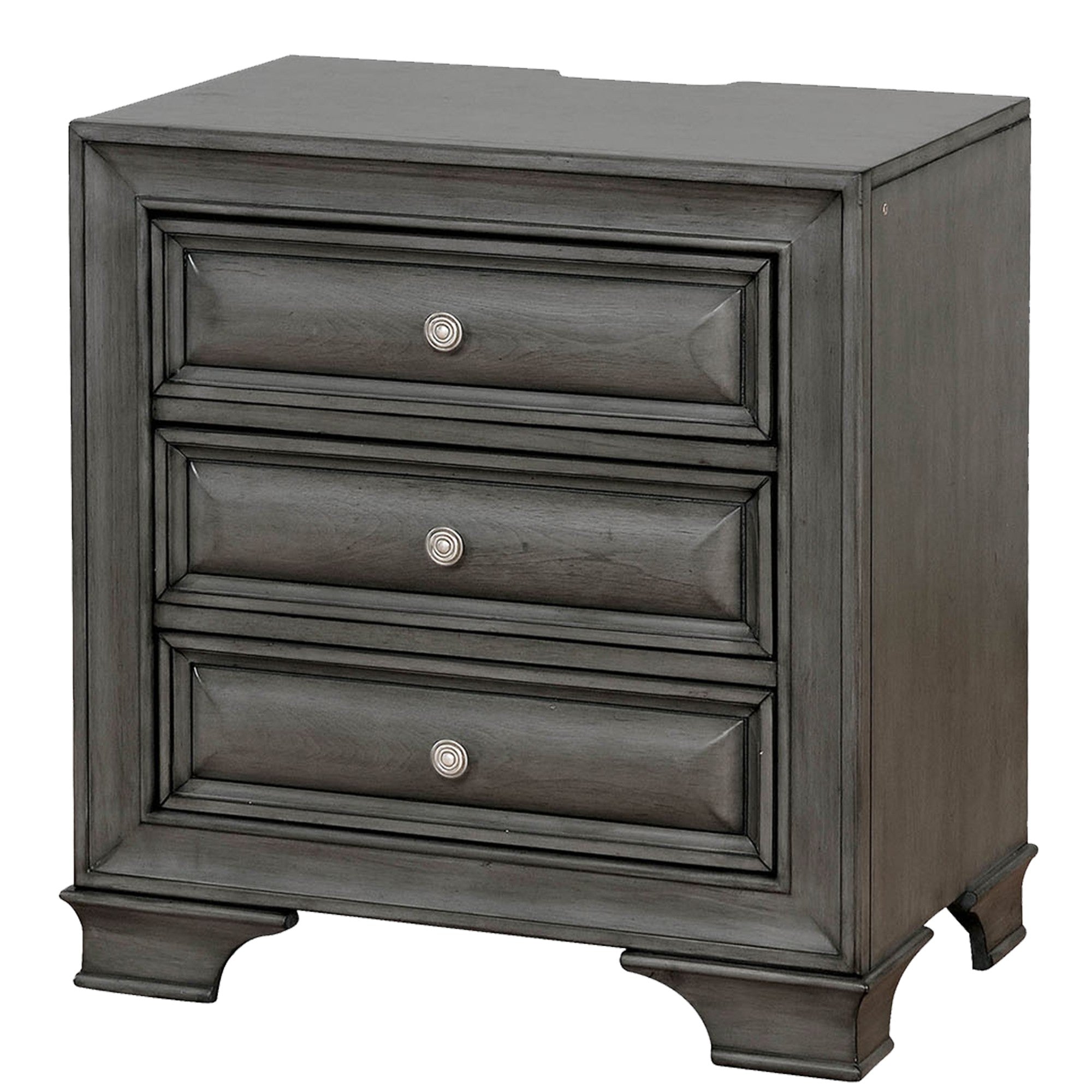 Transitional Wood Night Stand With Night Light, Gray Gray Wood Metal