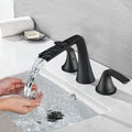 Two Handle Widespread Bathroom Faucet Black Bathroom Faucet 8 Inch 3 Holes Waterfall Bath Sink Lavatory Supply Lines Hose Matte Black Brass