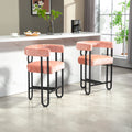 Coolmore Bar Stools Set Of 2, Modern Bar Stool With Back, Black Metal Frames, Upholstered Bar Stools For Kitchen Island, Pub, Club Pink Chenille Pink Dining Room Foam Chenille