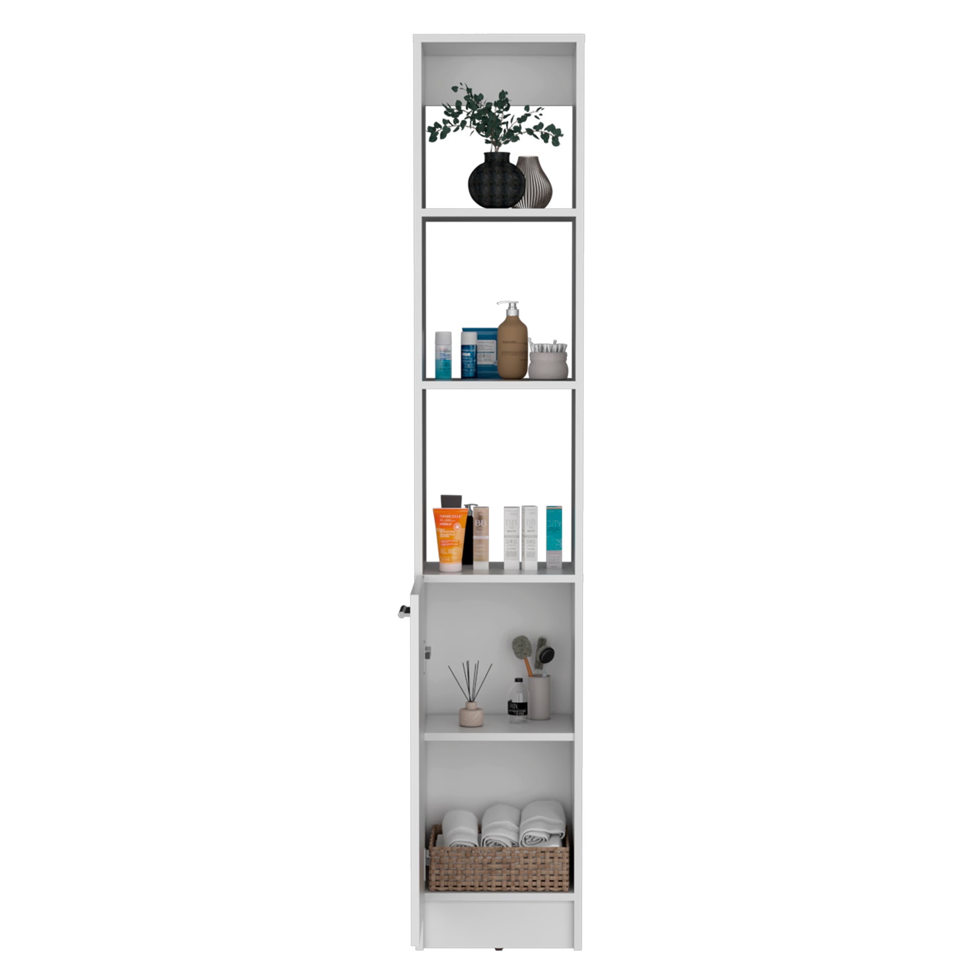 Parks Linen Bathroom Storage Cabinet With One Doors, Tall Bathroom Cabinet With 6 Shelves, For Bathroom, Living Room, Kitchen White Freestanding Modern Particle Board Engineered Wood