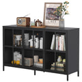 Heavy Duty Metal Modern Sideboard Buffet Cabinet With Storage Premium Steel Storage Cabinet ,Adjustable Feet,Glass Doors,Large Capacity Organizer For Living Room,Bed Room,Dining Room Accent Chests 3 4 Spaces Antique Black Primary Living Space Glass Doors