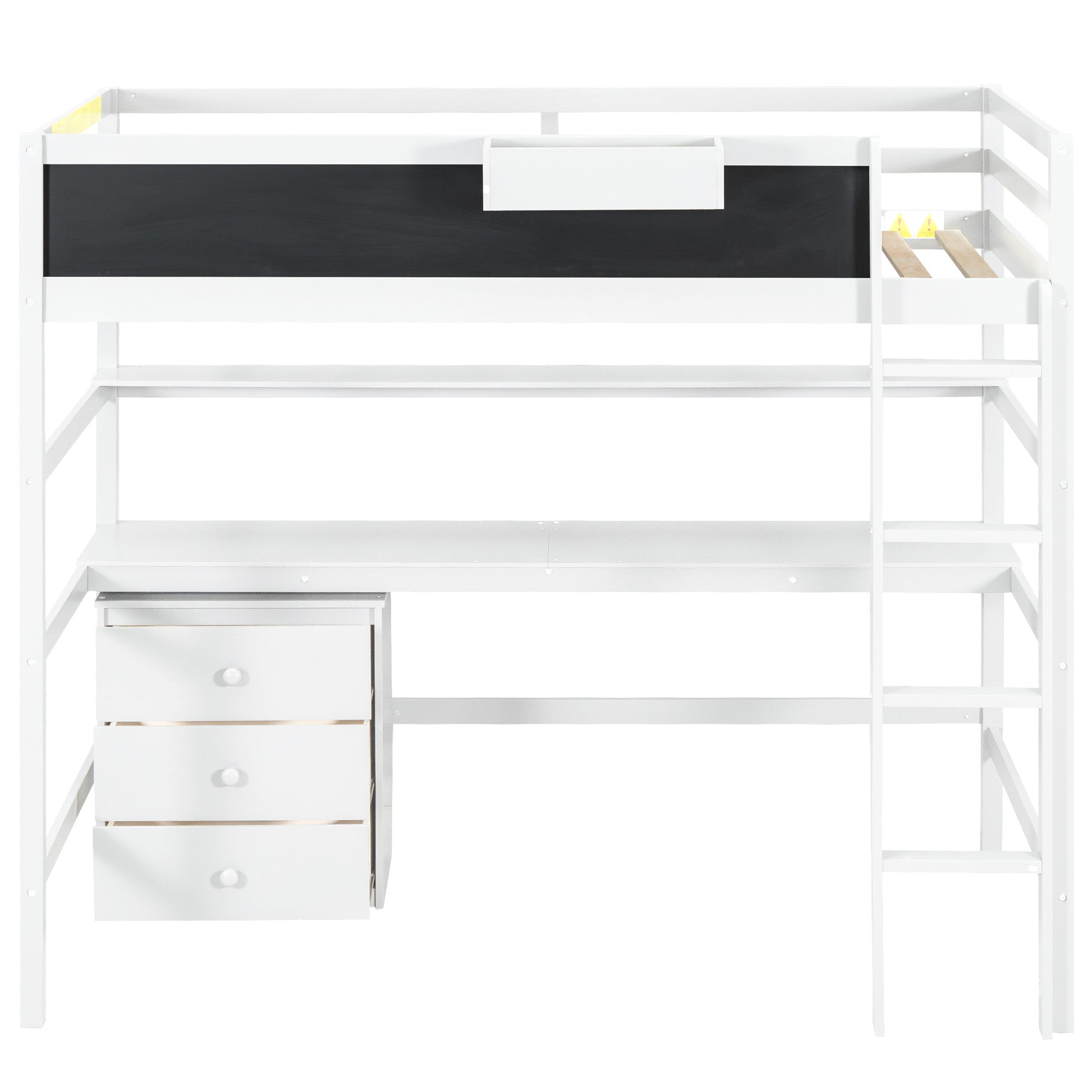 Wood Twin Size Loft Bed With Desk, Blackboard, Storage Box, Shelf And 3 Drawers, White Box Spring Not Required Twin White Wood Solid Wood Mdf