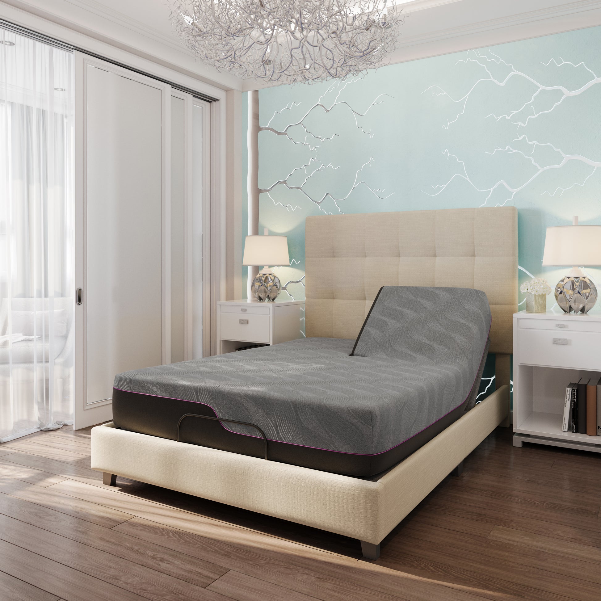 11 Inch Reflex Head Latex Foam Mattress And Adjustable Base Bundle, Queen Size Queen Grey Foam Foam