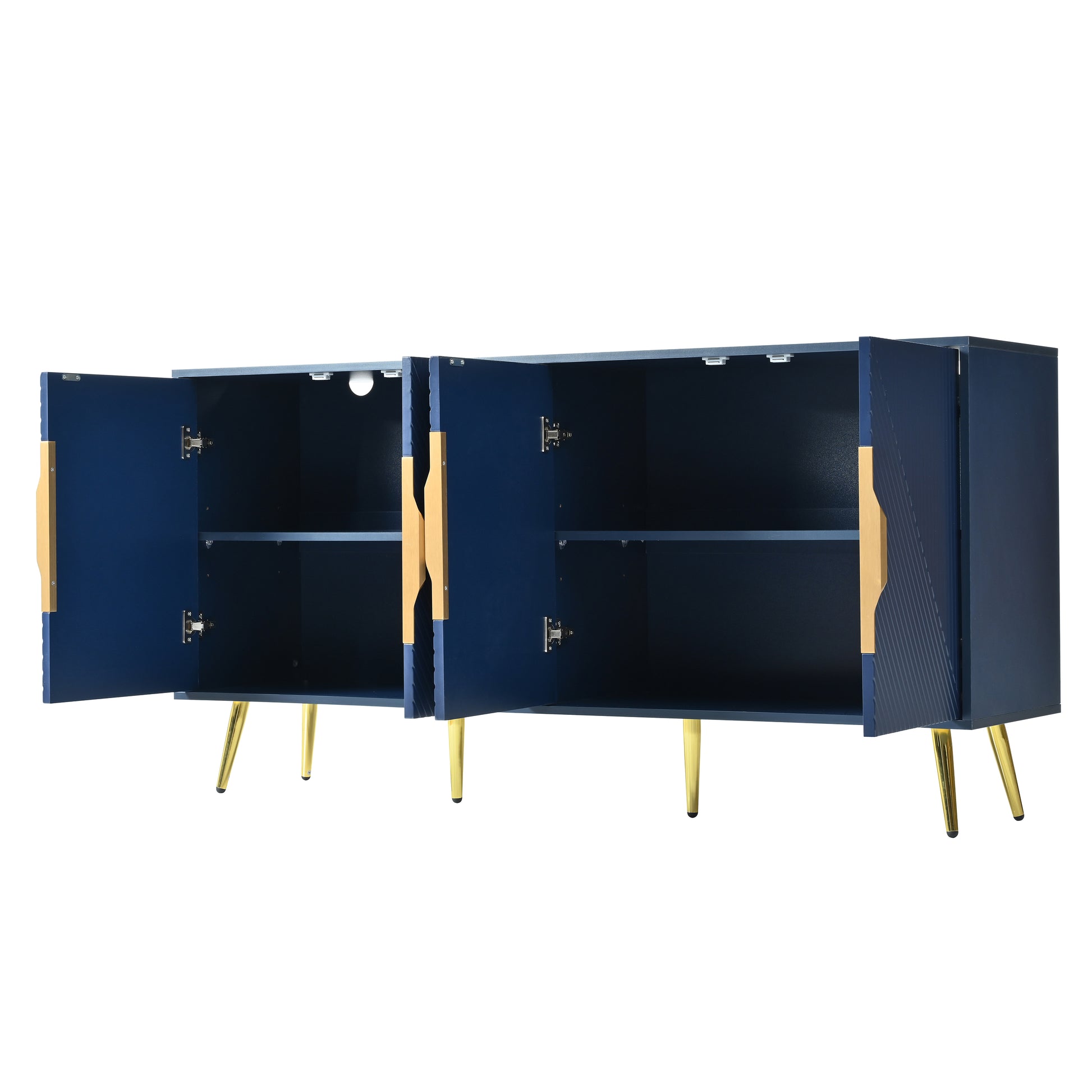 Stylish Sideboard With Wave Geometric Design, Conical Legs, Adjustable, Suitable For Study, Entryway And Living Room Navy Blue American Design Mdf