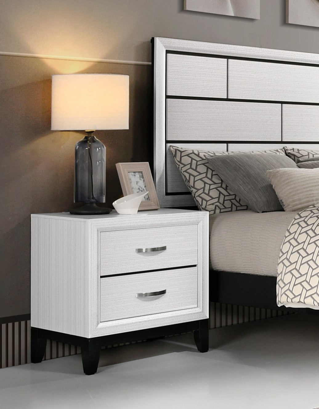 Modern Contemporary White Finish Storage Nightstand Of 2X Drawers 1Pc Wooden Bedroom Furniture White 2 Drawers Bedroom Wood