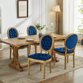 French Style Solid Wood Frame Antique Painting,Hand Pulled Buckle Decoration Velvet Artificial Leather Dining Chair With Trim ,Wood Legs,Steel Spring Inner,Set Of 2,Blue,Sw1739Bl Blue Dining Room American Design Dining Chairs Rubberwood Set Of 2 Foam