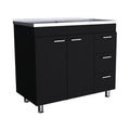 Base Double Door Cabinet, Three Drawers, Black Black Solid Wood Mdf Engineered Wood