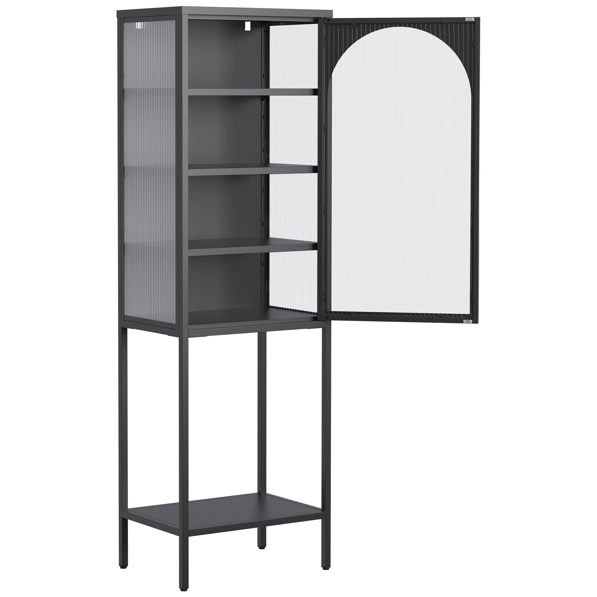 Metal Glass Door Display Storage Cabinet 5 Tier Cube Bookshelf Storage Cabinet With 3 Adjustable Shelves For Kitchen, Dining Room, Living Room, Bathroom, Home Office,Black Accent Chests 5 Or More Shelves Antique Black Primary Living Space Glass Doors