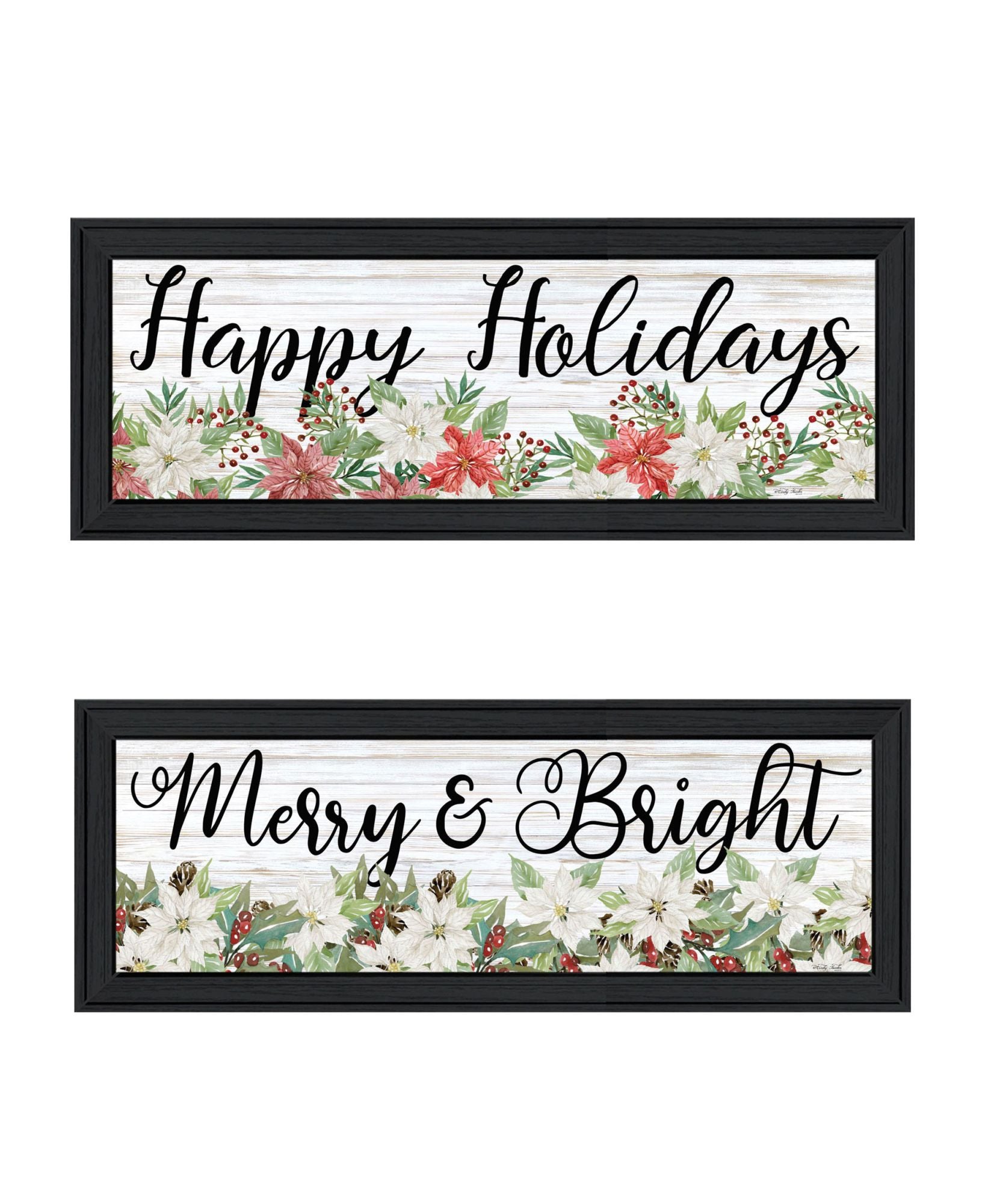 "Merry & Bright Holiday Happy Holidays To You" Framed Wall Art For Living Room, Wall Art Print For Home Decor, Bedroom Wall Art By Cindy Jacobs Multicolor Wood Paper