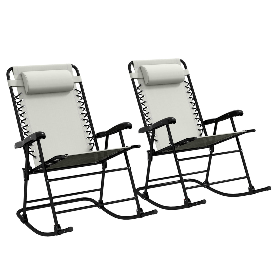 Outsunny 2 Piece Outdoor Rocking Chair Set, Patio Folding Lawn Rocker Set With Headrests For Yard, Patio, Deck, Backyard, Cream White Cream White Fabric Metal