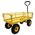 3 Cu. Ft. 300 Lbs. Capacity Removable Sides Metal Steel Mesh Heavy Duty Utility Wagon Outdoor Garden Cart In Yellow Yellow Steel