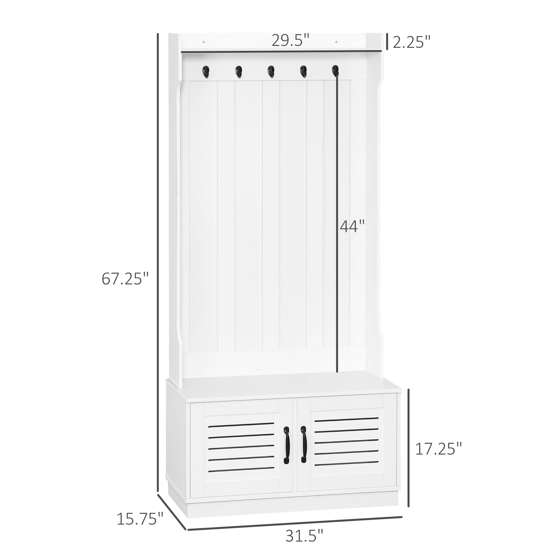 Homcom Modern Hall Tree, Entryway Coat Rack With Shoe Bench, 5 Hooks, Storage Shelf And Slatted Door Cabinet For Hallway, White White Particle Board