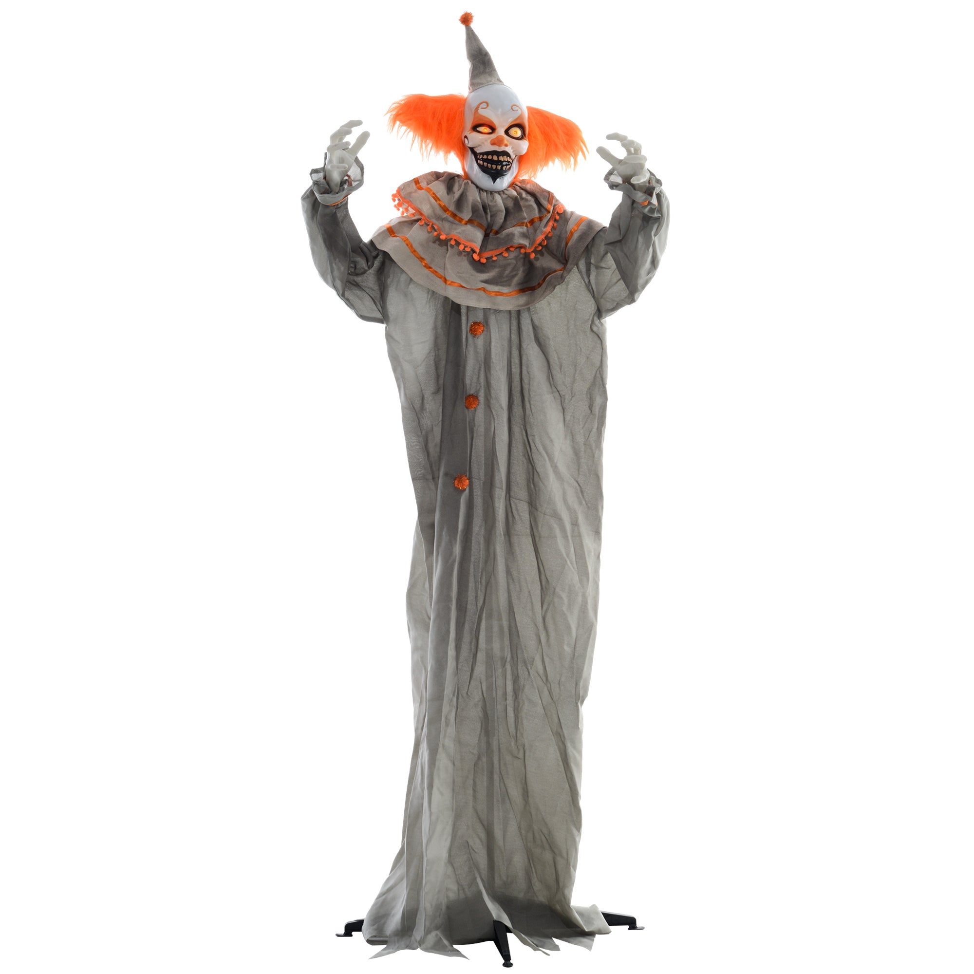 Homcom 6' Life Size Outdoor Halloween Decoration, Animatronic Orange Haired Classic Clown, Sound And Motion Activated Animated Prop W Light Up Eyes, Laughing Sound & Bendable Arms Orange Polyester