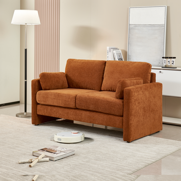 58.66" Small Modern Loveseat Sofa, Mid Century Chenille Fabric 2 Seat Couch Beautiful Seat With Back Cushions, Accent Sofa Couch For Living Room, Bedroom And Small Space Orange Wood Foam Chenille 2 Seat