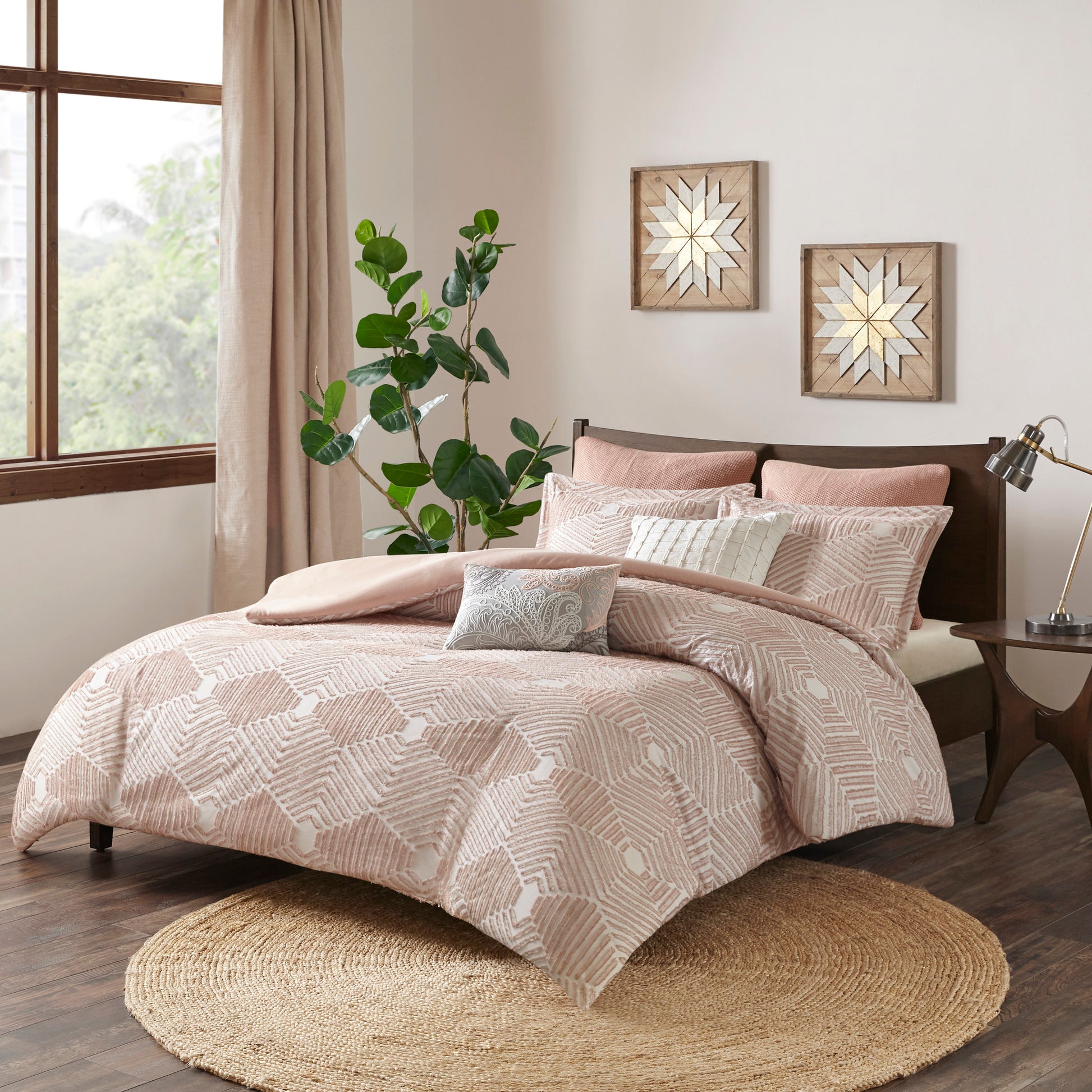 Cotton Jacquard Comforter Set Blush Full Queen Queen Blush Cotton