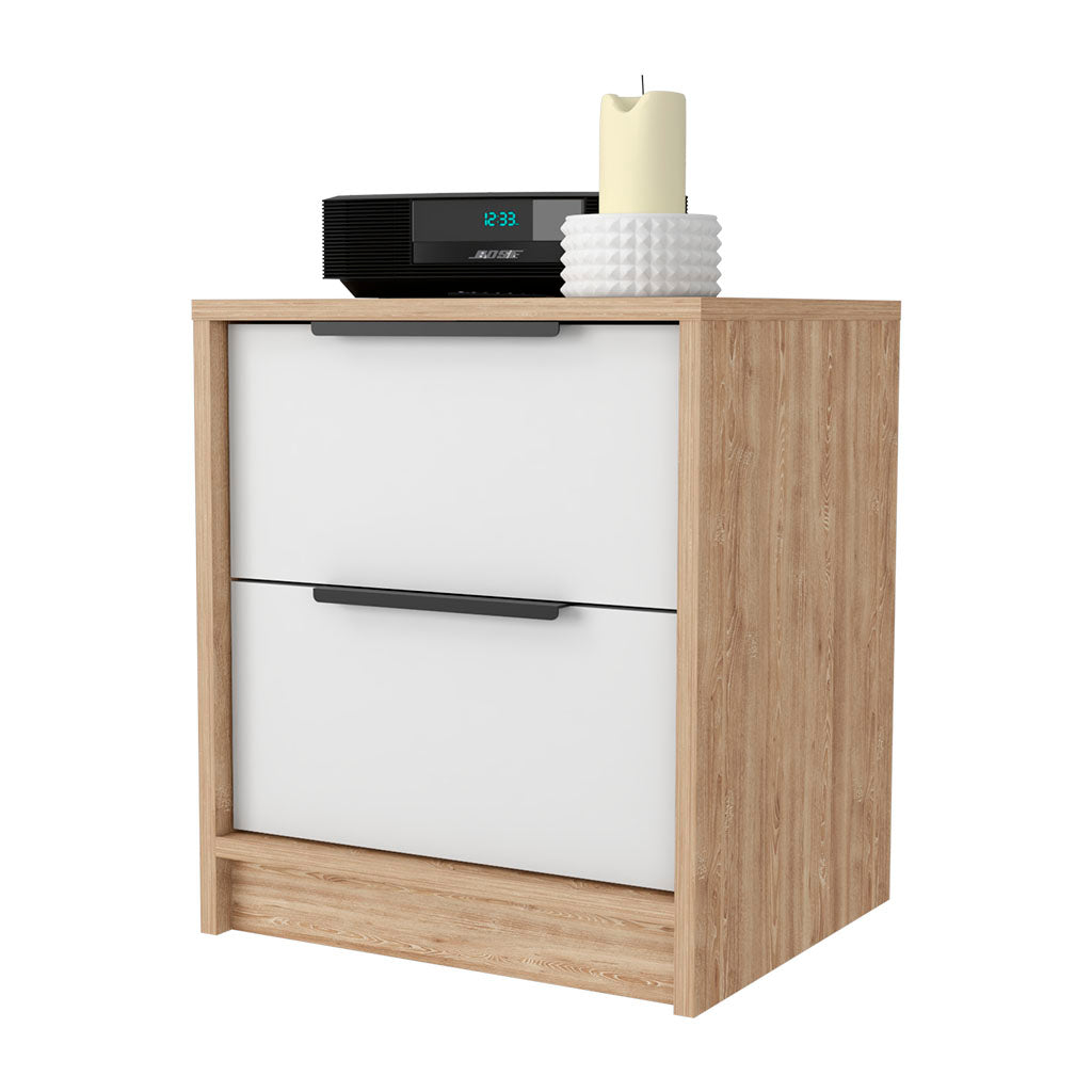 Washington Nightstand, Two Large Drawers Multicolor 2 Drawers Bedroom Open Storage Modern Shelving Melamine Engineered Wood