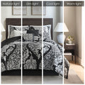 7 Piece Cotton Printed Comforter Set Black King King Black Polyester