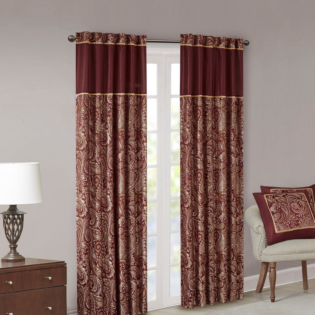 Jacquard Curtain Panel Pair 2 Pcs Window Panels Burgundy Polyester