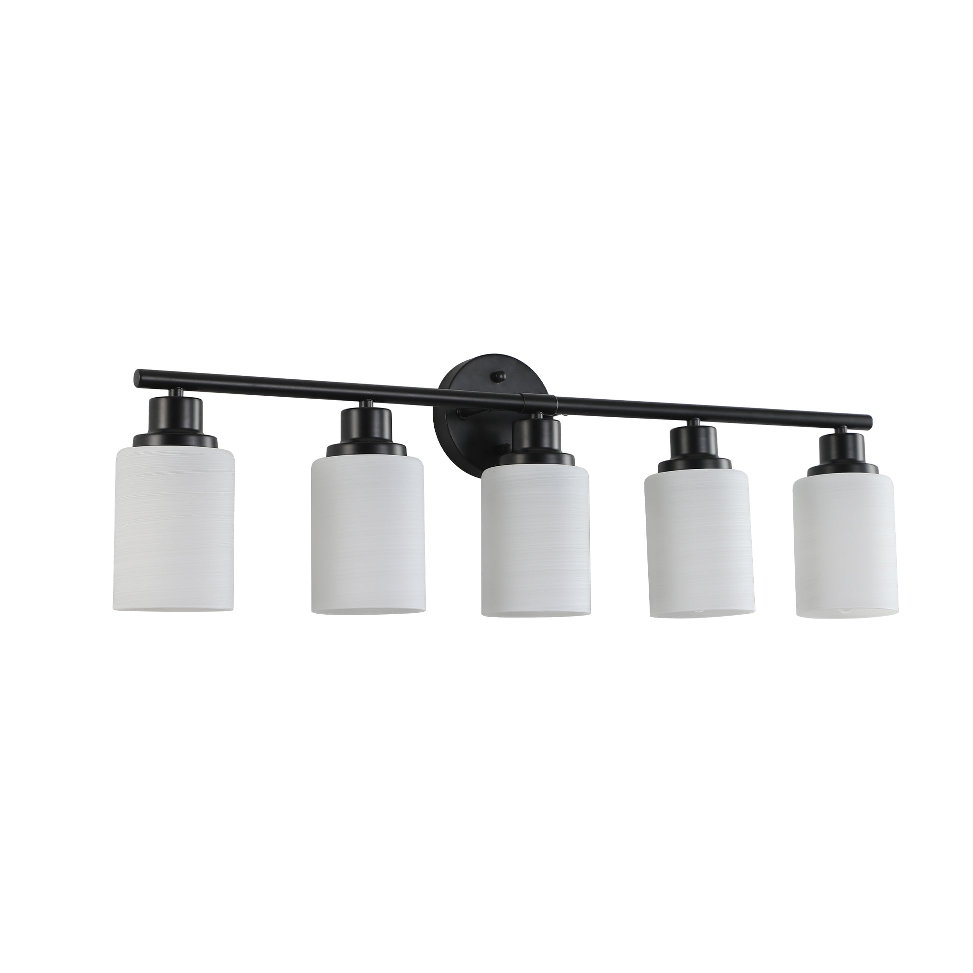 Modern 5 Light Vanity Bathroom Mirror Light, Frosted White Glass With Black Iron Frame, Contemporary Wall Sconce For Bedroom, Bathroom, And Dressing Room Bulb Not Included Black White Glass,Iron