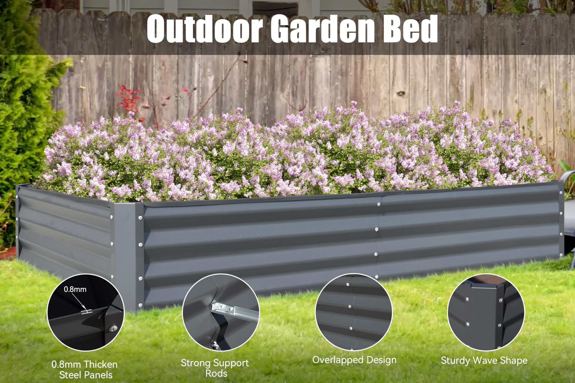6X3X1Ft Galvanized Raised Garden Bed, Outdoor Planter Garden Boxes Large Metal Planter Box For Gardening Vegetables Fruits Flowers,Gray Gray Garden & Outdoor Steel