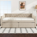 Full Size Upholstered Tufted Daybed With 2 Drawers, Beige Box Spring Not Required Full Beige Wood Daybeds Velvet Upholstered