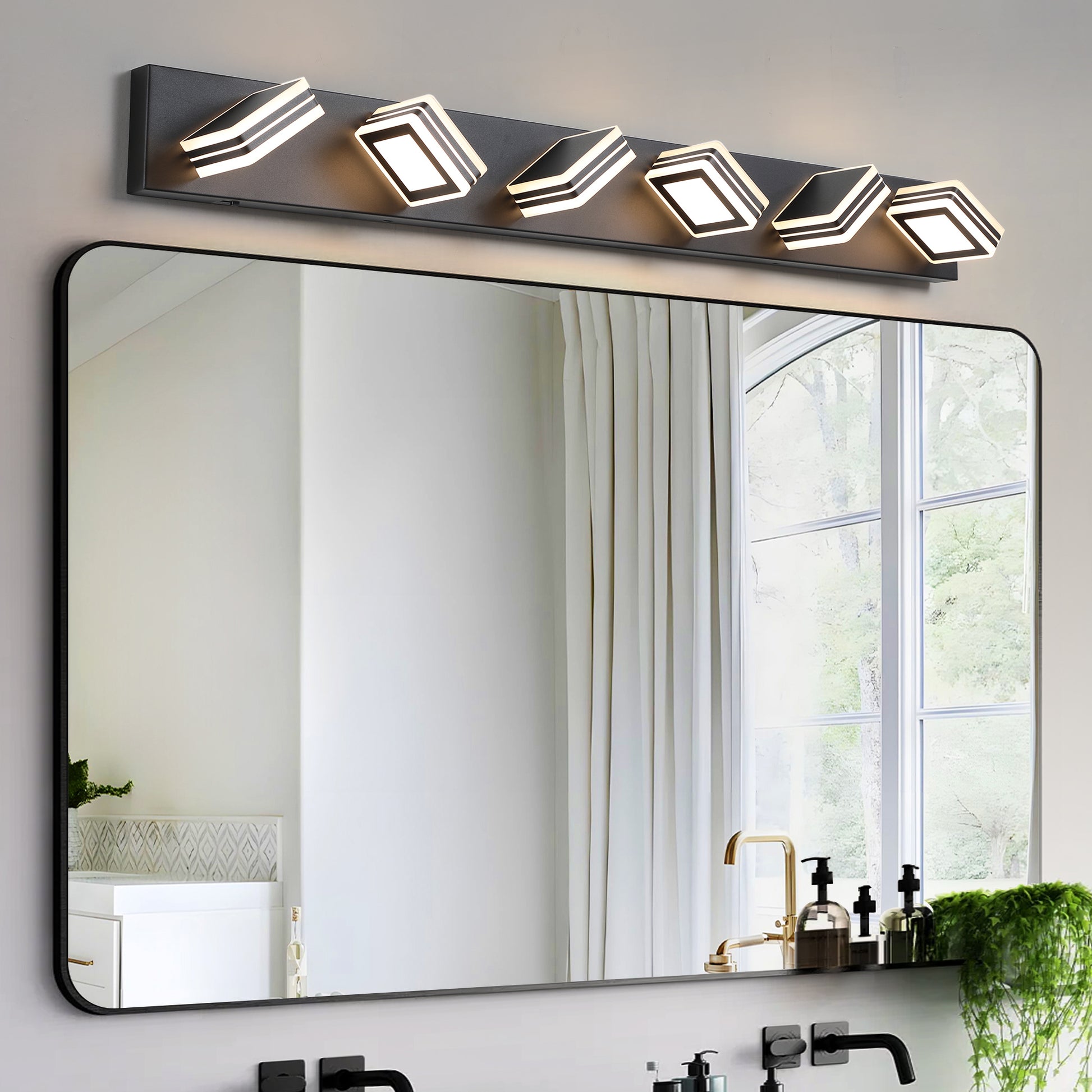 Modern 6 Light Led Vanity Light Sleek Bathroom Wall Fixture, Iron & Acrylic, Dimmable & Energy Efficient, Ideal For Mirror Lighting Black Acrylic,Iron