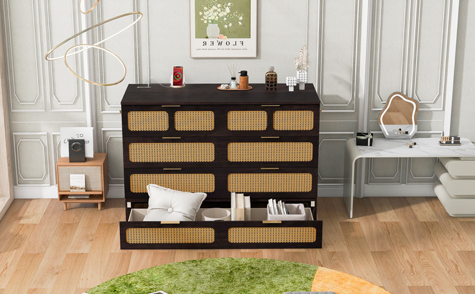Queen Murphy Bed With Large Drawers,Espresso Queen Espresso Plywood