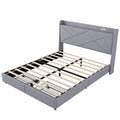 Queen Size Upholstery Platform Bed With Storage Headboard, Led, Usb Charging And 2 Drawers, Gray Queen Gray Upholstered