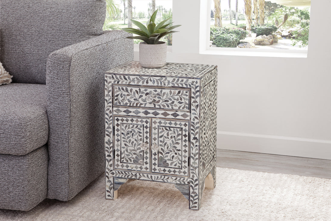 Fowler Accent Cabinet Pearl Silver Silver White Wood