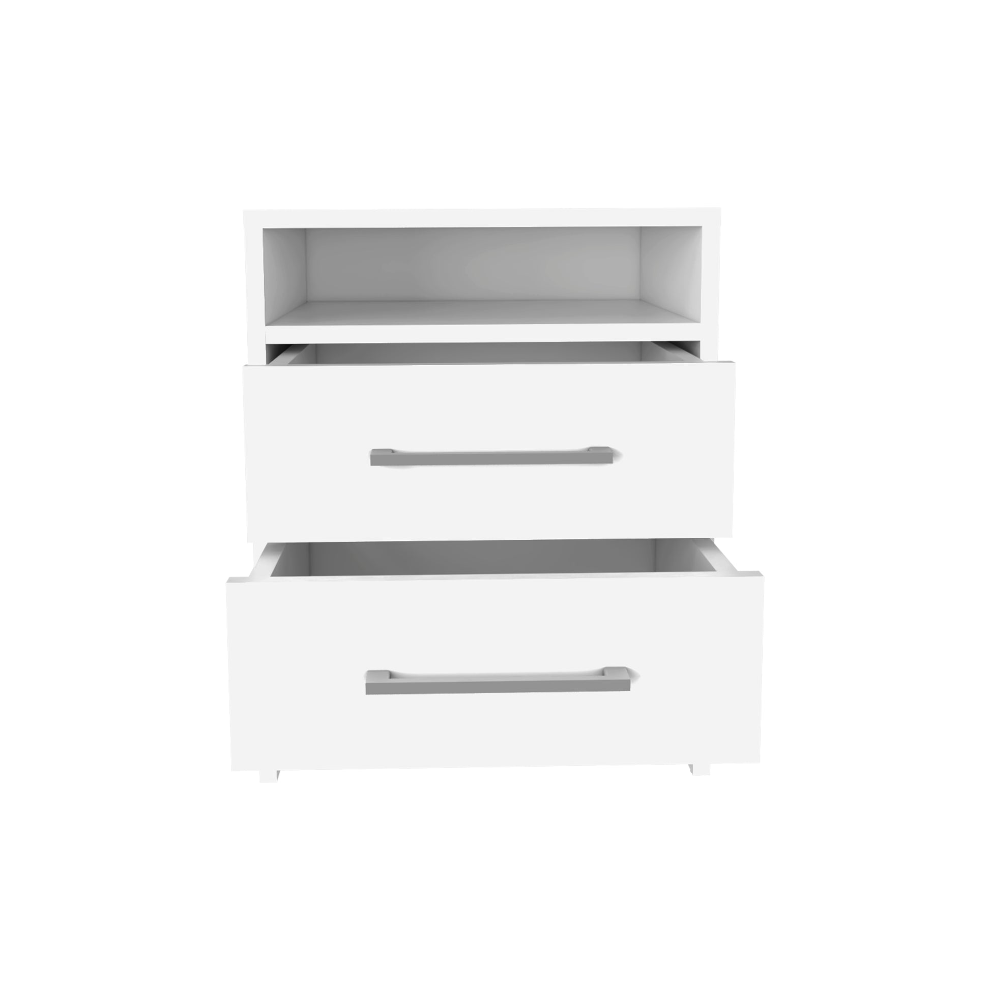 Nightstand 20"H, Two Drawers, Superior Top, Metal Handles, White White Particle Board Particle Board