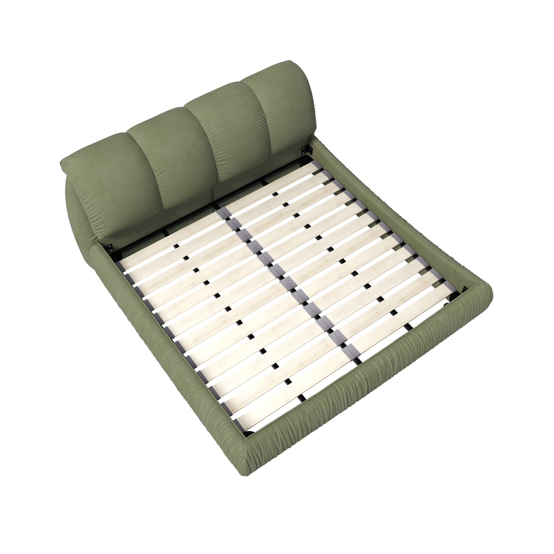 Queen Size Upholstered Platform Bed With Oversized Padded Backrest, Thickening Pinewooden Slats And Solid Wood Leg,Green Box Spring Not Required Queen Green Wood Pine Polyester Solid Wood