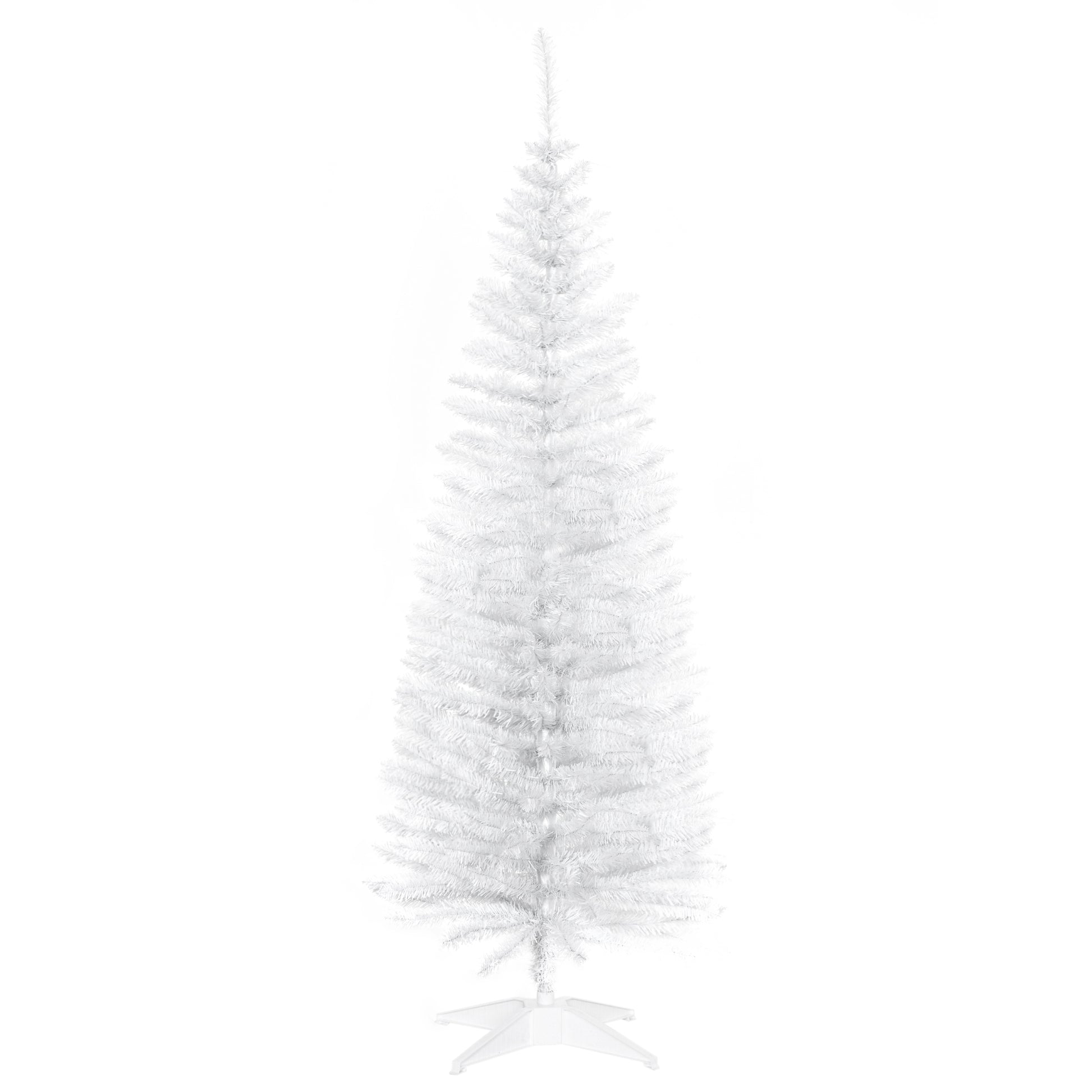 Homcom 5' Artificial Pencil Christmas Tree, Slim Xmas Tree With 294 Realistic Branch Tips And Plastic Stand, White White Plastic