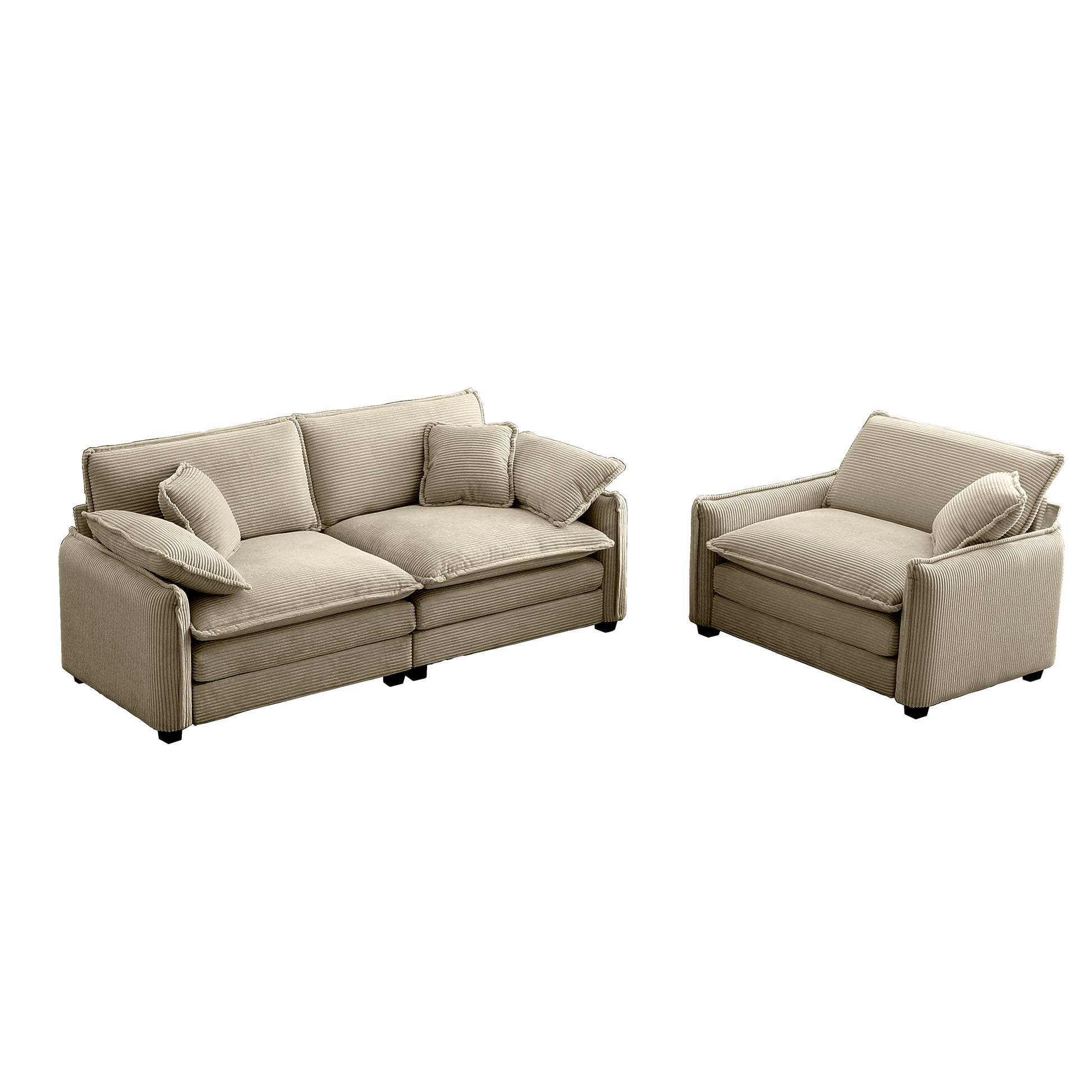 Modern Living Room Sofa Two Pieces Set, Suitable For Living Room And Small Apartment2 Pieces Sofa Set Consists Of A Single Seat Sofa And A 2 Seater Sofas,Tan Corduroy Tan Corduroy 3 Seat