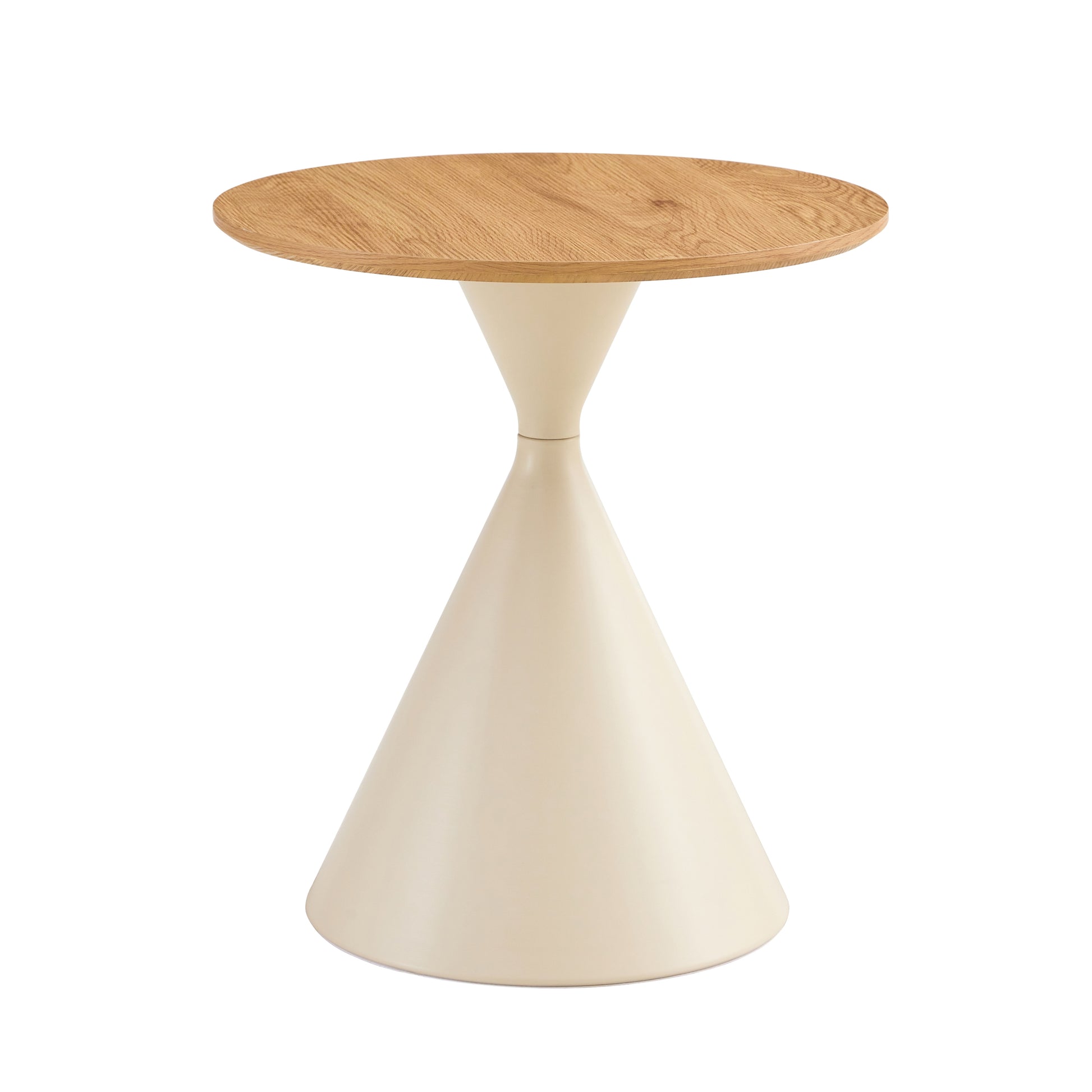 Set Of 2 Coffee Round Tables With A Wulnut Wooden Look Top And White Steel Base Milk White Primary Living Space Antique Freestanding Round Laminated Coffee & End Tables Round Metal