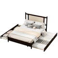 Queen Size Wooden Rattan Platform Bed, With 2 Big Drawers, T Size Trundle, Espresso Queen Espresso Plywood