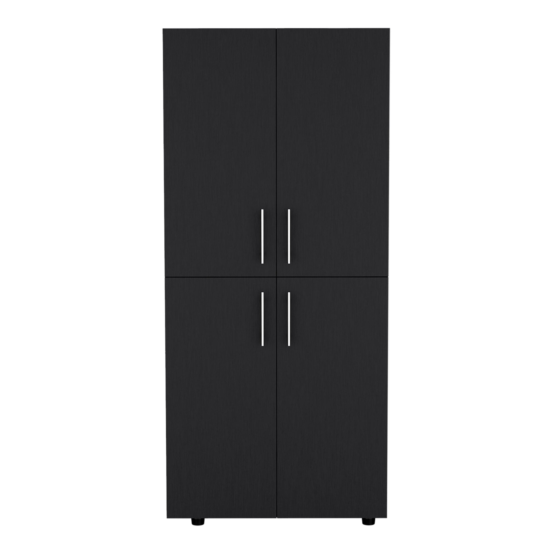 Hazel 70" High Four Door Armoire Wardrove Closet Cabinet, Six Shelves And Two Hanging Rods, Bedroom Clothes Storage Cabinet Organizer Black Black Bedroom Modern Particle Board