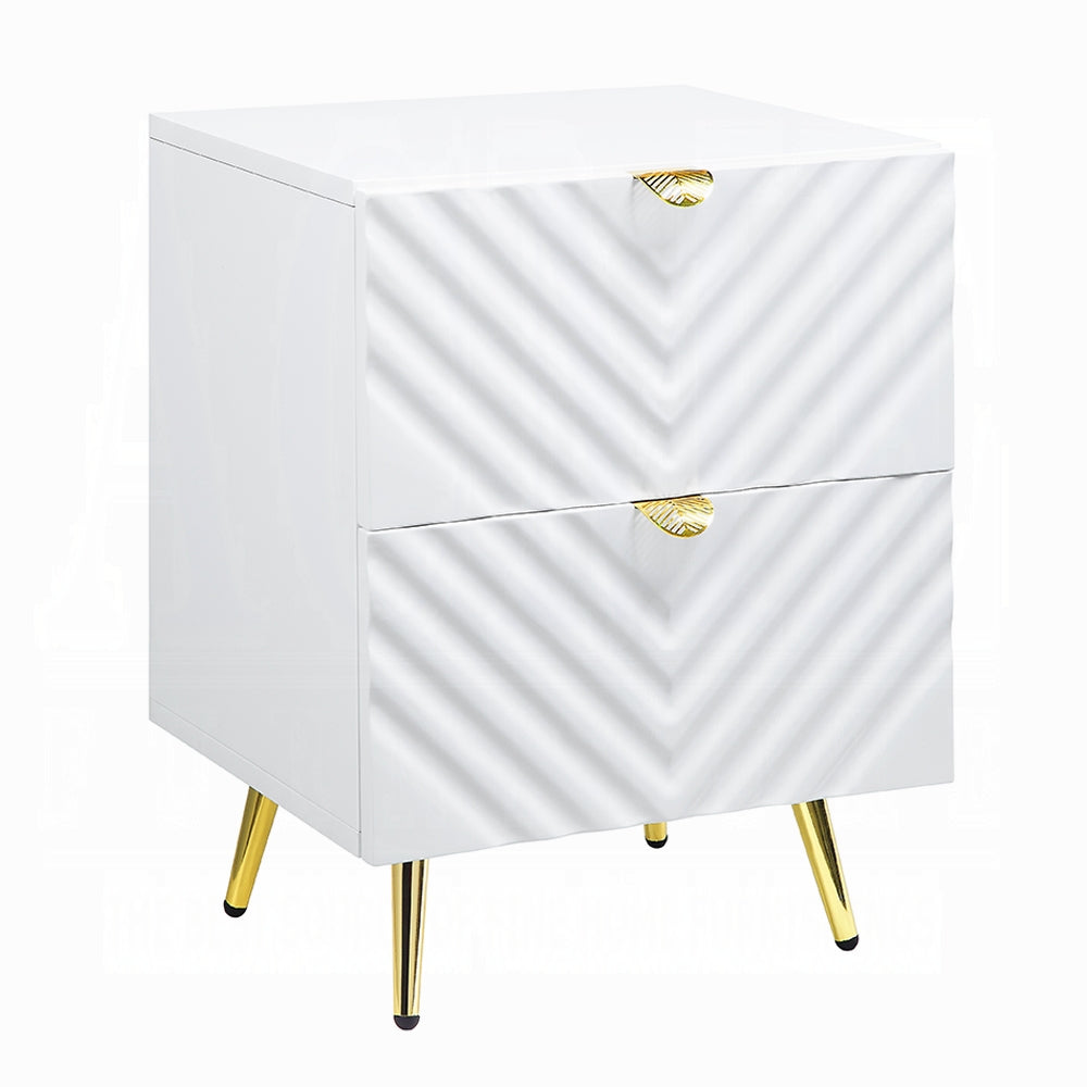 White High Gloss 2 Drawer Nightstand White 2 Drawers Bedroom Drawers White Wood Metal