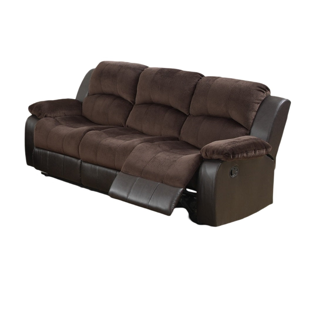 Motion Sofa 1Pc Living Room Furniture Chocolate Padded Suede W. Faux Leather Plush Cushion 3 Seat Couch Chocolate Suede Metal Primary Living Space Contemporary Pillow Top Arms Bonded Leather 3 Seat