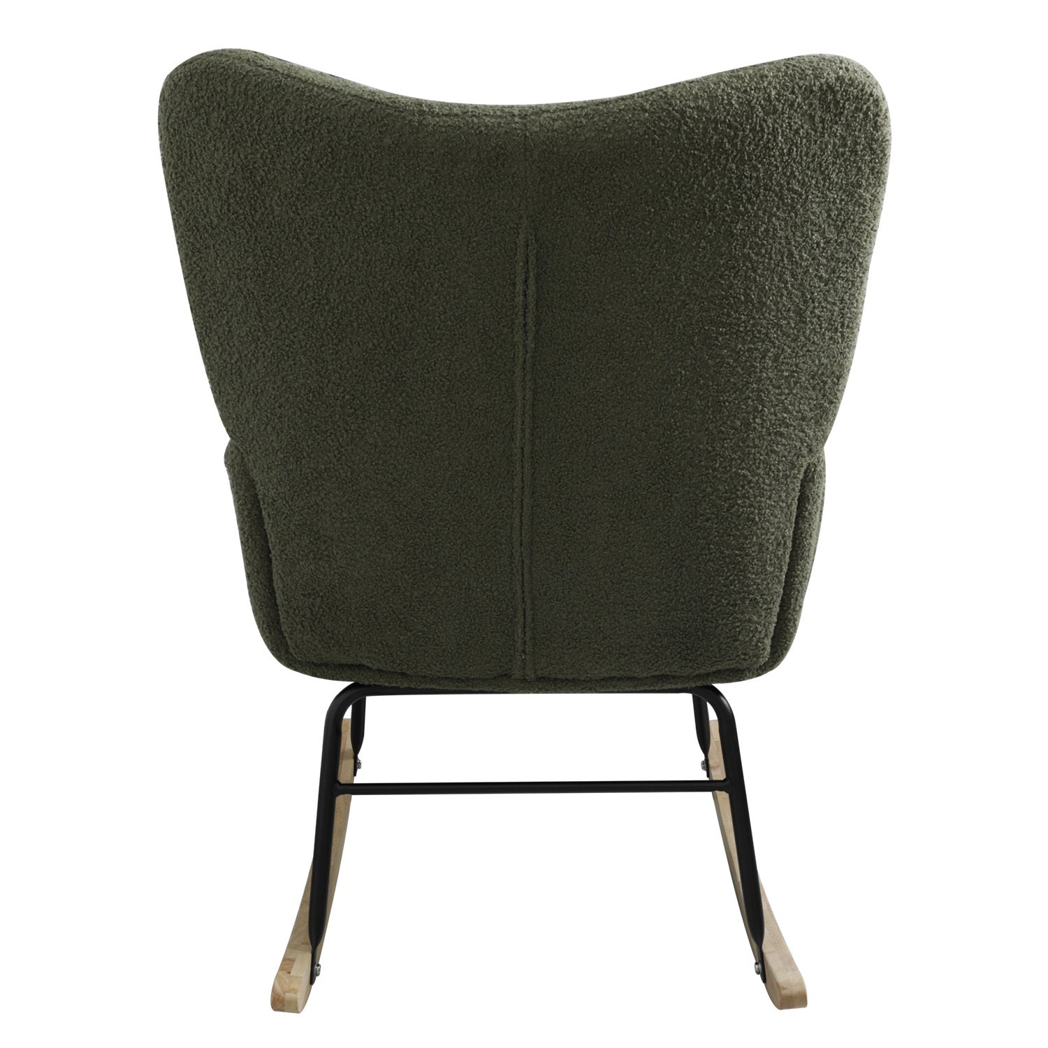 Teddy Fabric Rocking Chair, Upholstered Rocker Armchair With High Backrest, Modern Rocking Accent Chair For Nursery, Living Room, Bedroom, Olive Green Metal Olive Green Light Brown Bedroom Foam Wipe Clean Modern Rocking Chairs Rubberwood Tufted Back Foam