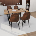 Mdf Dark Wood Dining Table And Modern Dining Chair Set Of 4 Pieces, Medieval Wooden Kitchen Dining Table Set, Black Rectangular Metal Base, Dining Table And Suede Chair Set Wood Mdf