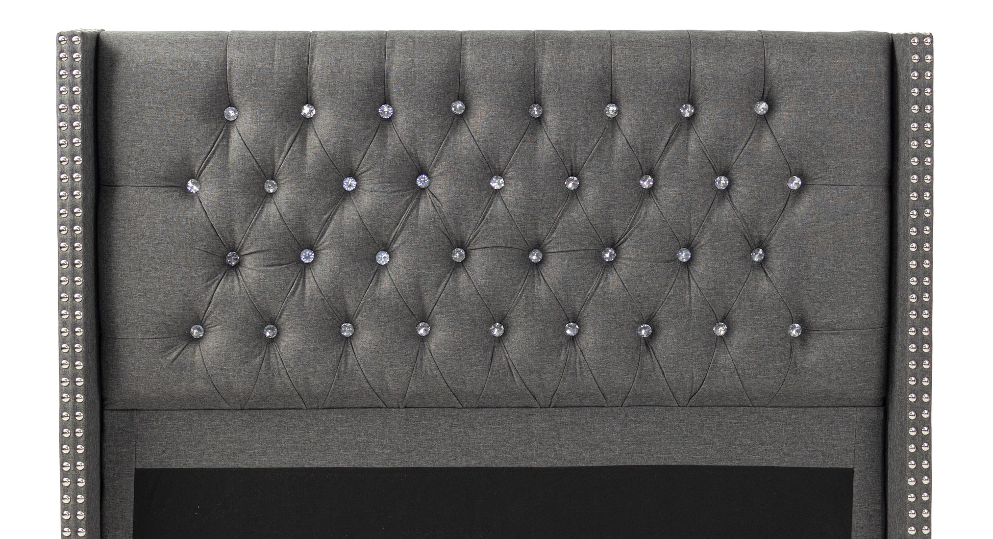 Queen Bed In Blue Gray Box Spring Not Required Queen Gray Fabric